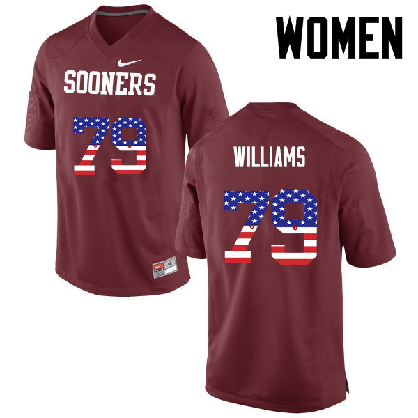 Women Oklahoma Sooners #79 Daryl Williams College Football USA Flag Fashion Jerseys-Crimson